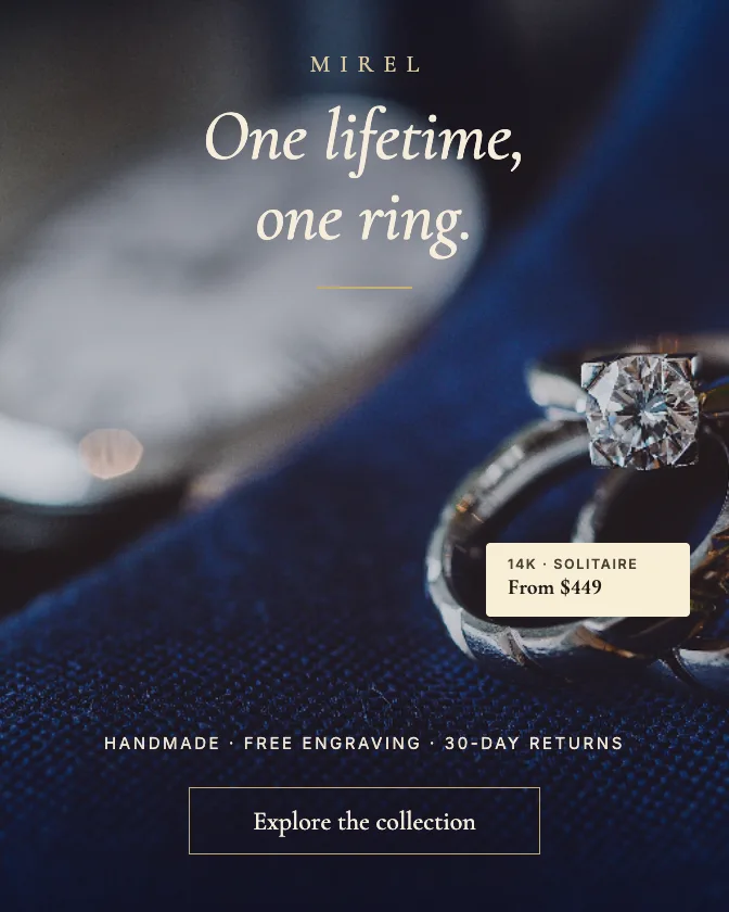 Example Google ad for Mirel Atelier (jewelry): “One lifetime, one ring.”