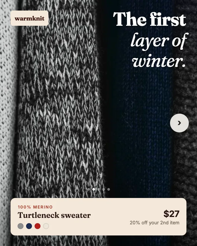 Example Meta ad for Warmknit (apparel): “The first layer of winter.”